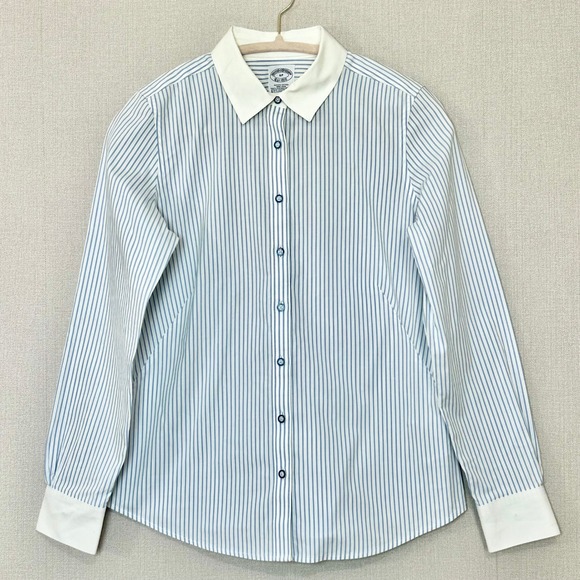 Brooks Brothers Tops - Brooks Brothers Cotton Striped Button-Down Shirt Blue White Contrast Collar 6P